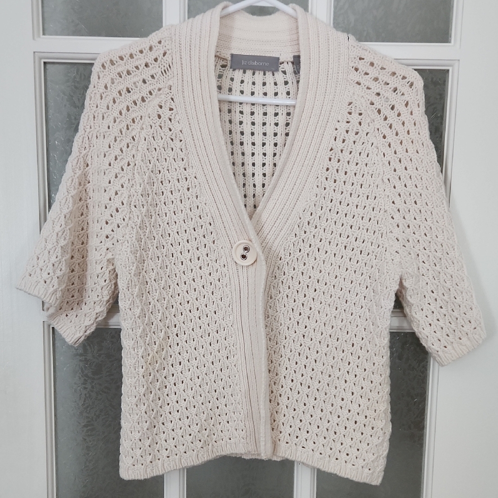 Gorgeous / Liz Claiborne Off White Crochet Knit Cardigan